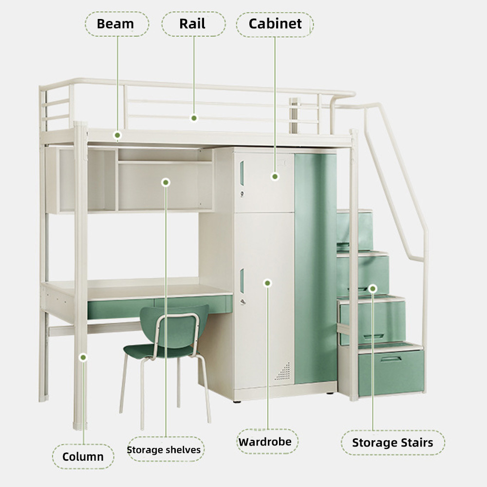 Dormitory apartment bunk bed with stairs student metal frame with locker student dormitory bed underneath school furniture