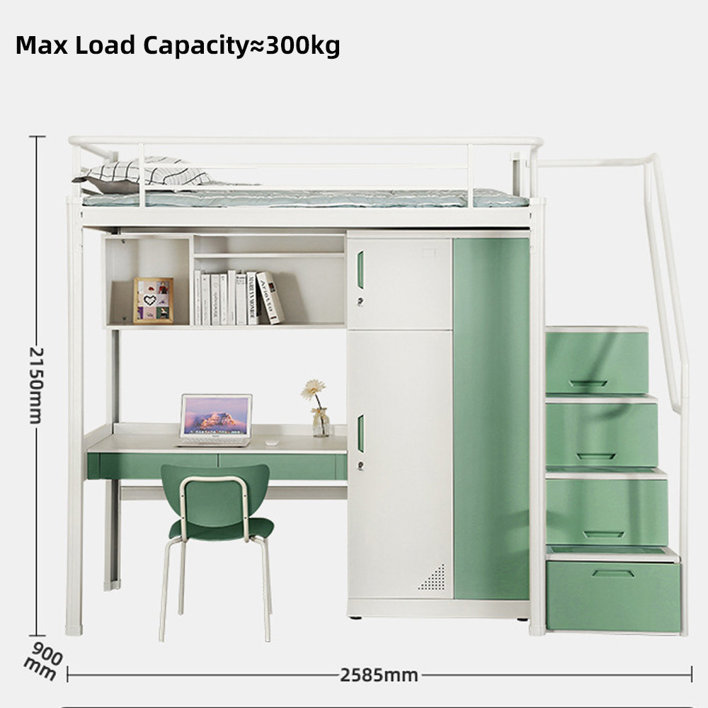 Dormitory apartment bunk bed with stairs student metal frame with locker student dormitory bed underneath school furniture