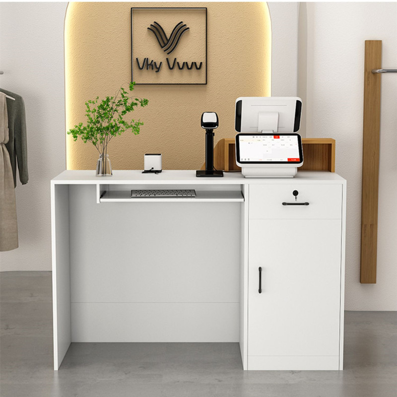 FREE LOGO CUSTOMIZED SERVICE Custom Modern Wood Led Salon Gym Shop Cash Counter Hotel Salon Spa White Reception Desk For Sale