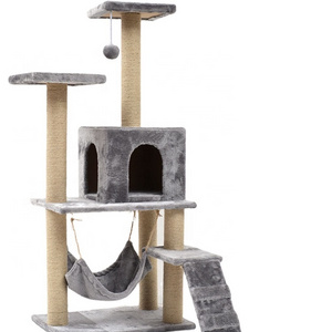 Hot Sale Home Style Natural Pet Sisal Wood Climbing Furniture Cat Tree Scratcher Post with Condo House Hammock