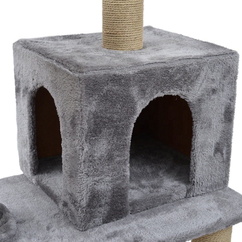 Hot Sale Home Style Natural Pet Sisal Wood Climbing Furniture Cat Tree Scratcher Post with Condo House Hammock