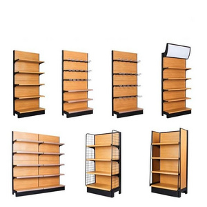 New Design Wooden Supermarket Shelf Steel Wood Grain Combined Display Store Shelves Retail Shelf Grocery Rac