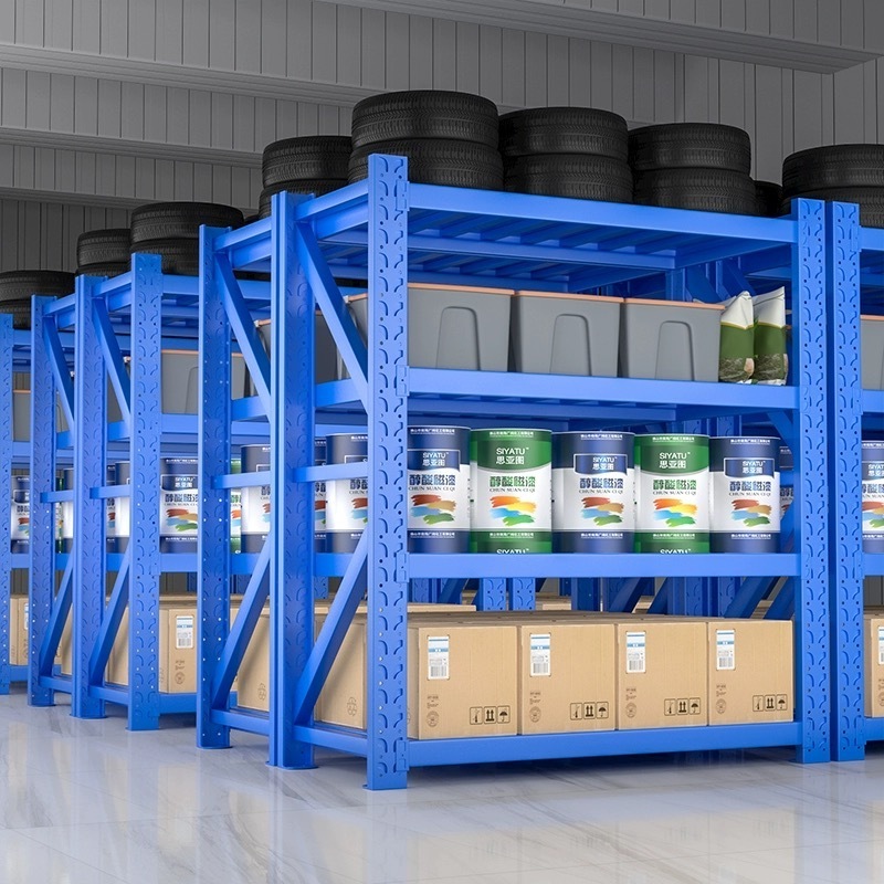 Factory Industrial Storage Blue and White Racks and Shelves Heavy Duty Stackable Metal Rack Warehouse Garage Racking Gondola