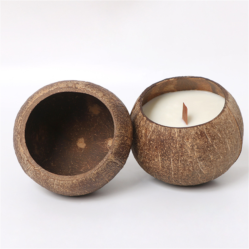 Wholesale private label coconut bowl candle wood wick custom natural soy coconut shell candle aromatherapy coconut candle