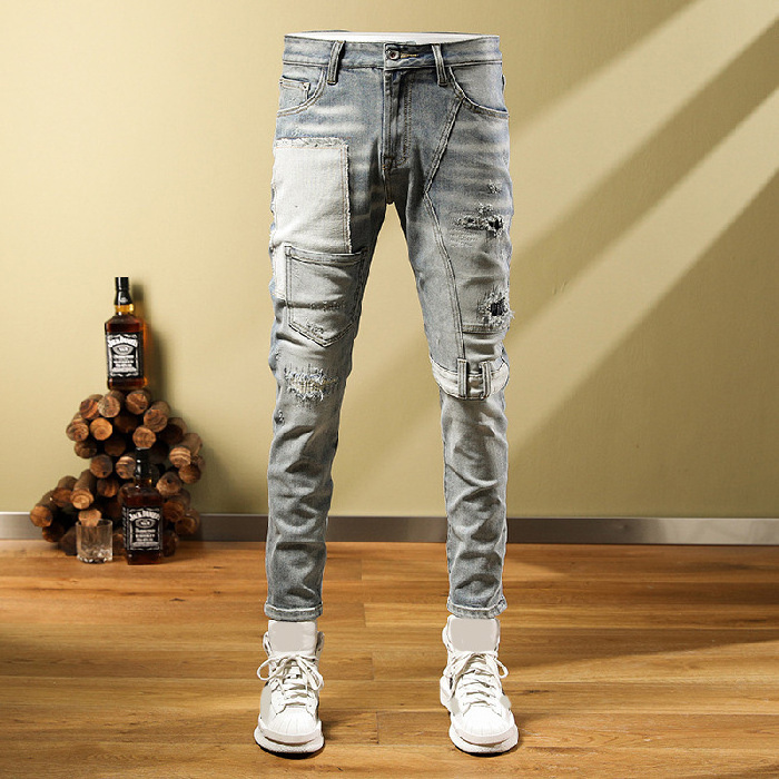 Cheap factory stock jeans gray color breathable comfortable denim jeans