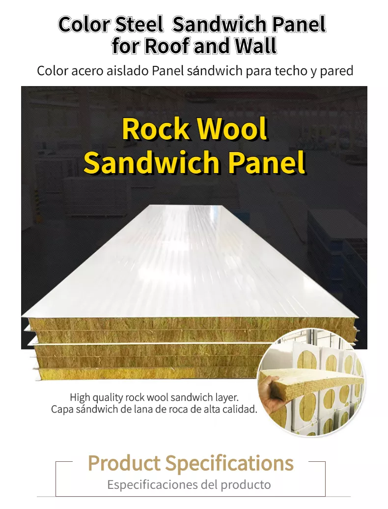 Lightweight Prefab Fire-proof sound proof Rock wool Sandwich Wall Panel for external wall