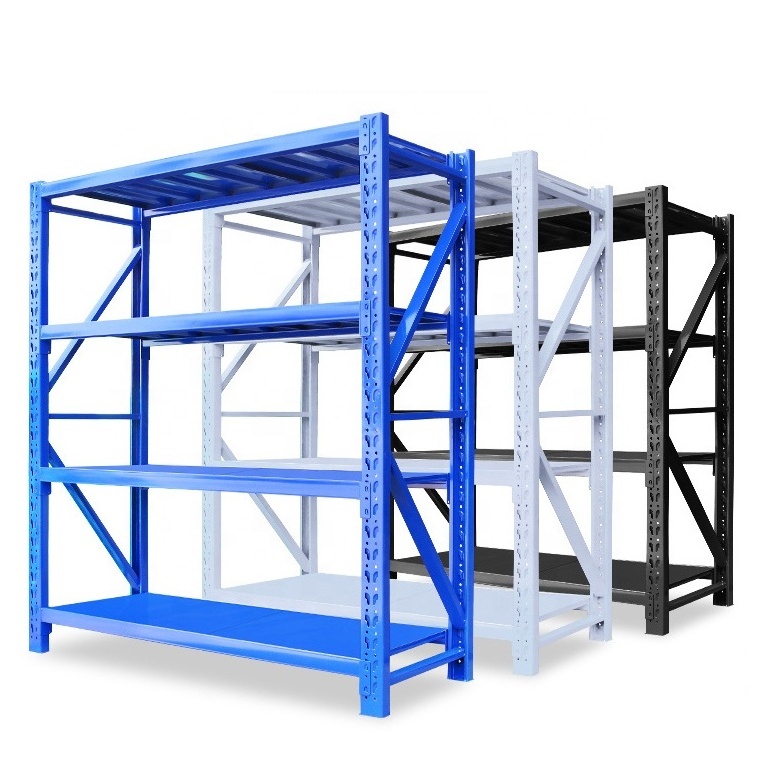 Adjustable 4-Layer Steel Warehouse Storage Shelf Racks 220 Pounds Per Layer Multi-Level Metal Storage Units