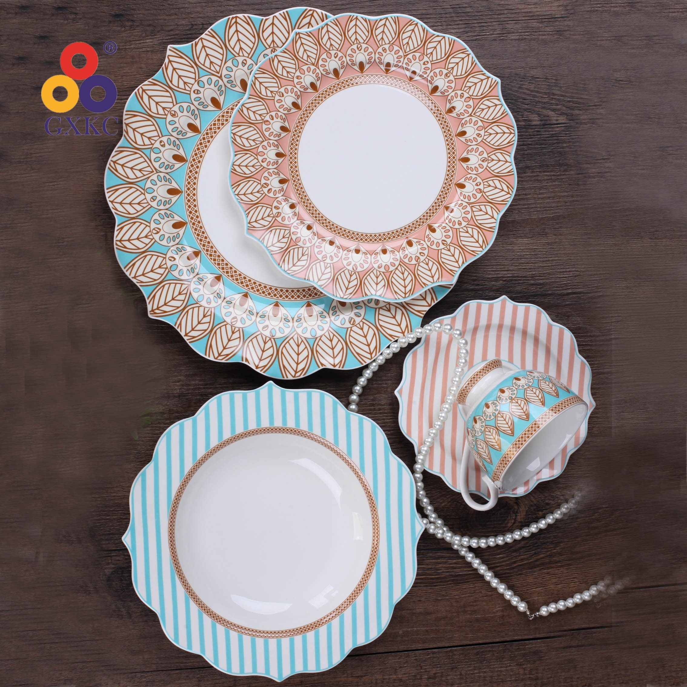 GXKC new bone china Indian luxury porcelain dinner sets dinnerware sets