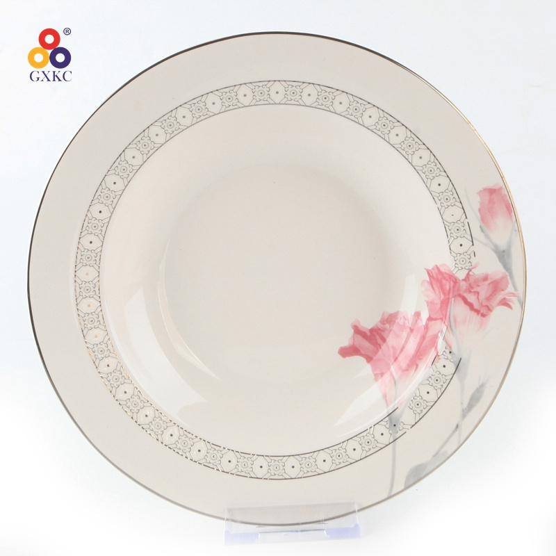 Europe decorative gold plate restaurant ceramic plates with flower decal