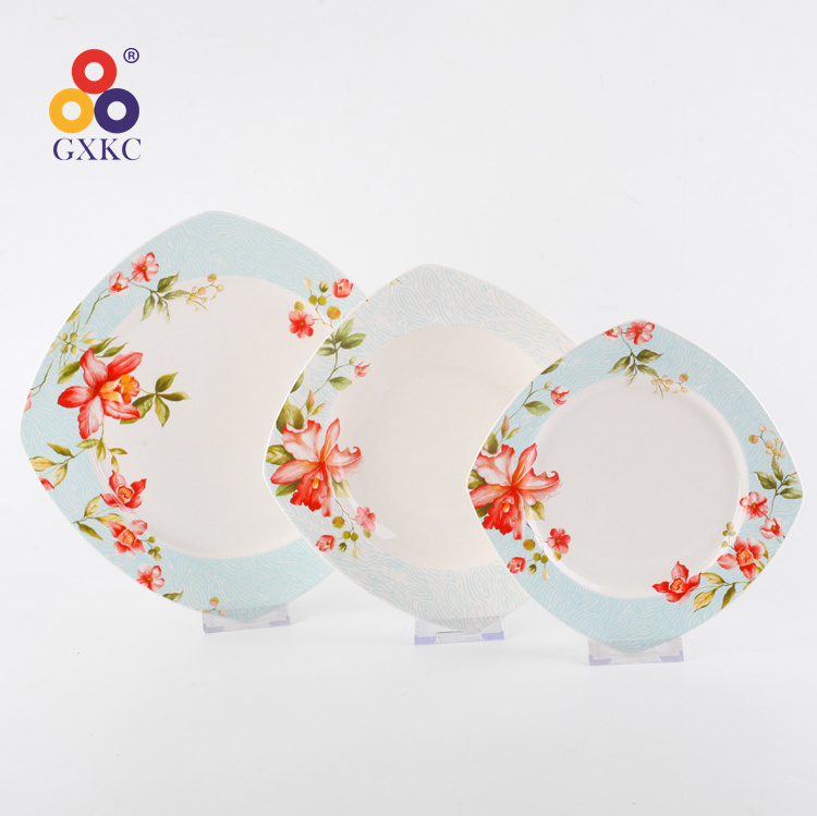 Dinnerware Sets Ceramic with Embossed Decal Pattern Porcelain 20pcs Flower Square Western Dinner Set for 12 Person Support