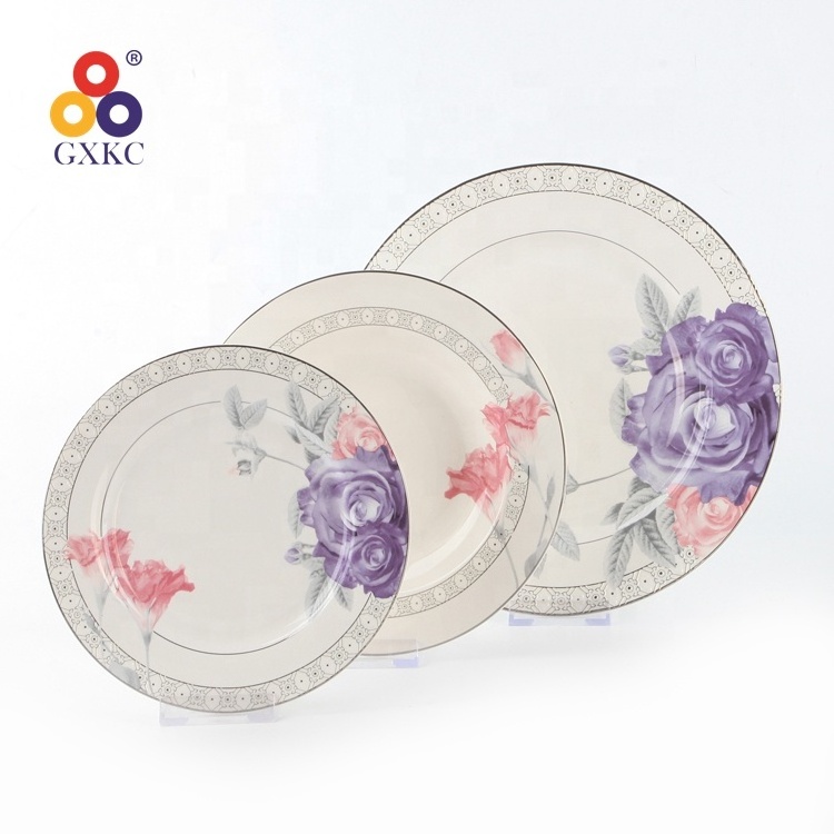 Europe decorative gold plate restaurant ceramic plates with flower decal