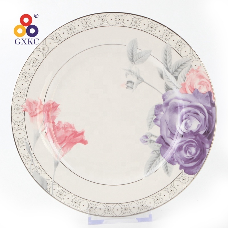 Europe decorative gold plate restaurant ceramic plates with flower decal