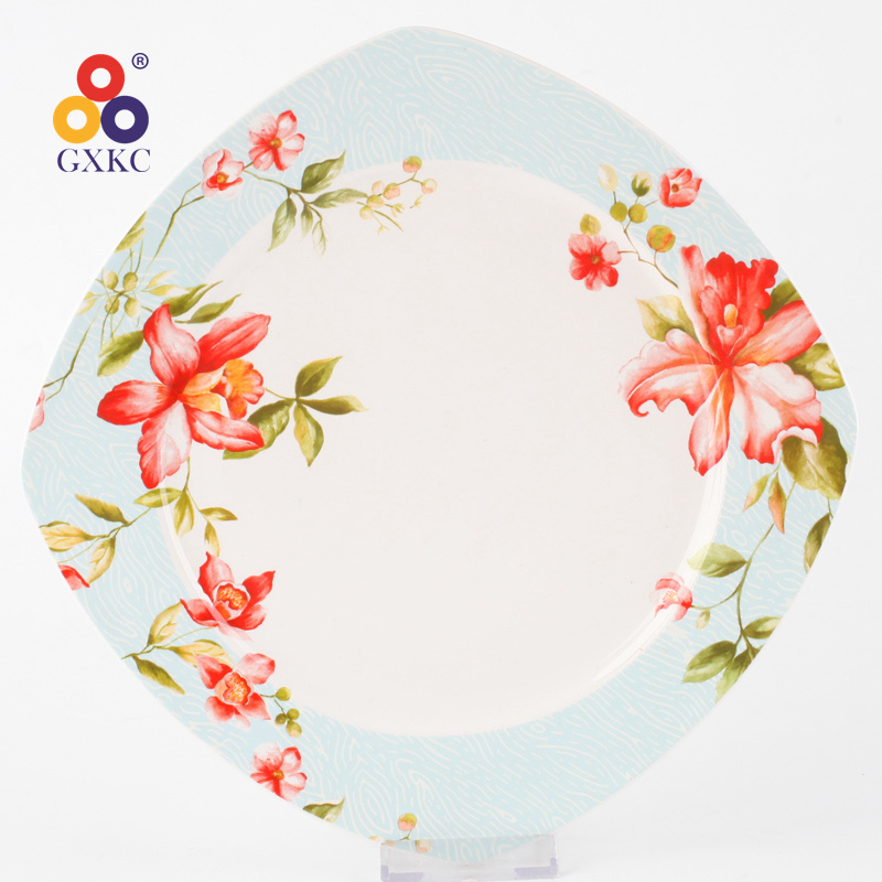 Dinnerware Sets Ceramic with Embossed Decal Pattern Porcelain 20pcs Flower Square Western Dinner Set for 12 Person Support