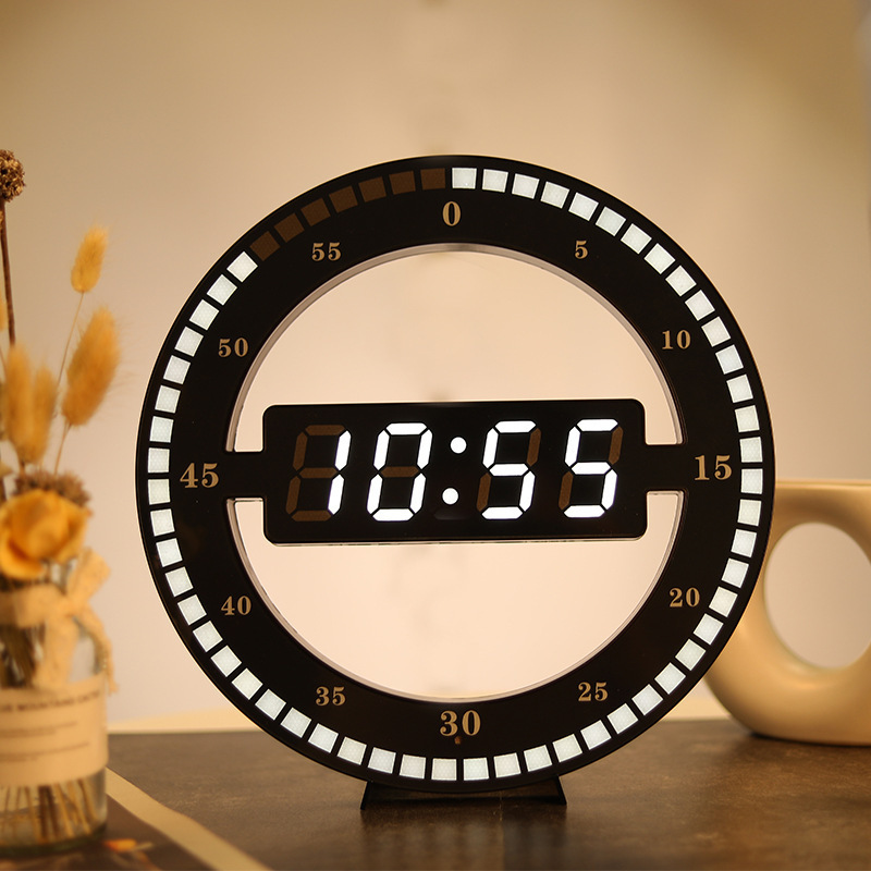 LED Ring Wall Clock Automatic Photosensitive Digital Electronic Clock Office Bedroom Round Plastic Clock