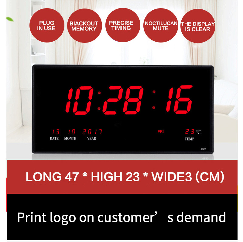 Cheaper Plastic Led Digital Wall Clock with Calendar and Temperature