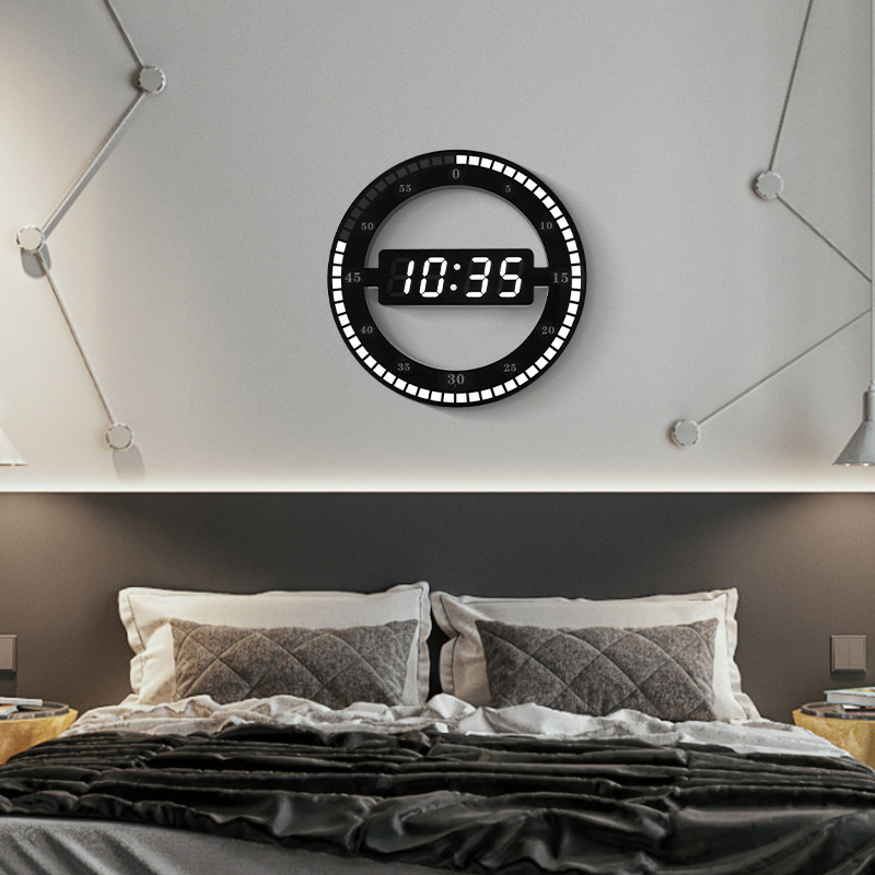 LED Ring Wall Clock Automatic Photosensitive Digital Electronic Clock Office Bedroom Round Plastic Clock