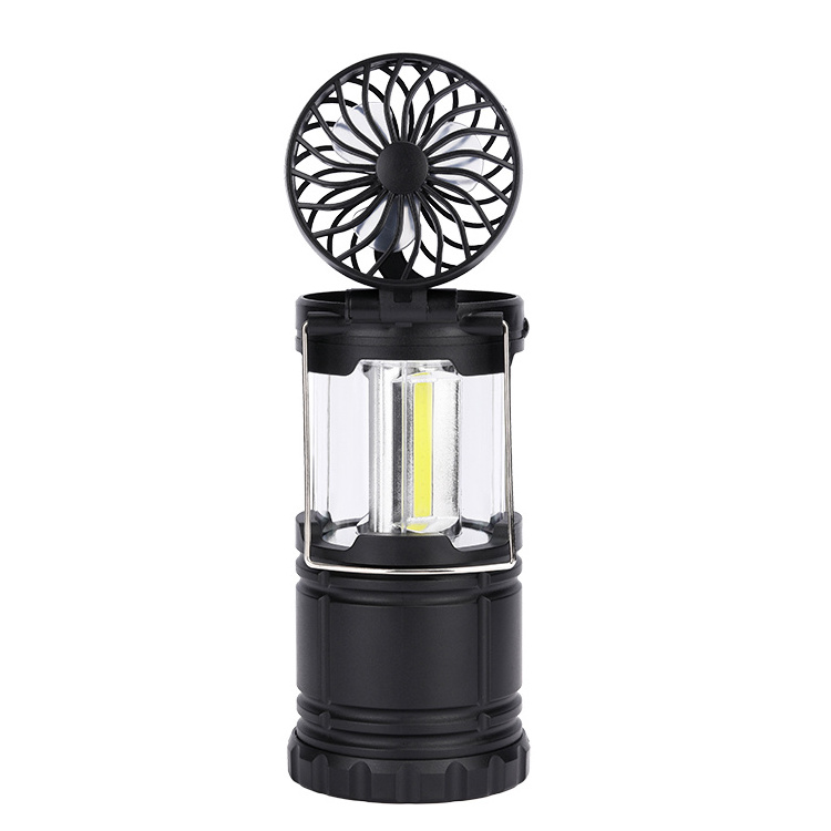 Hot Sell Outdoor Multifunction Portable Camp Light COB 2 In 1 Dry Battery Pop Up Camping Lantern with Fan