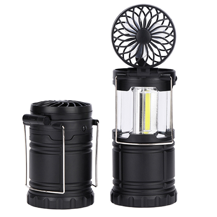 Hot Sell Outdoor Multifunction Portable Camp Light COB 2 In 1 Dry Battery Pop Up Camping Lantern with Fan