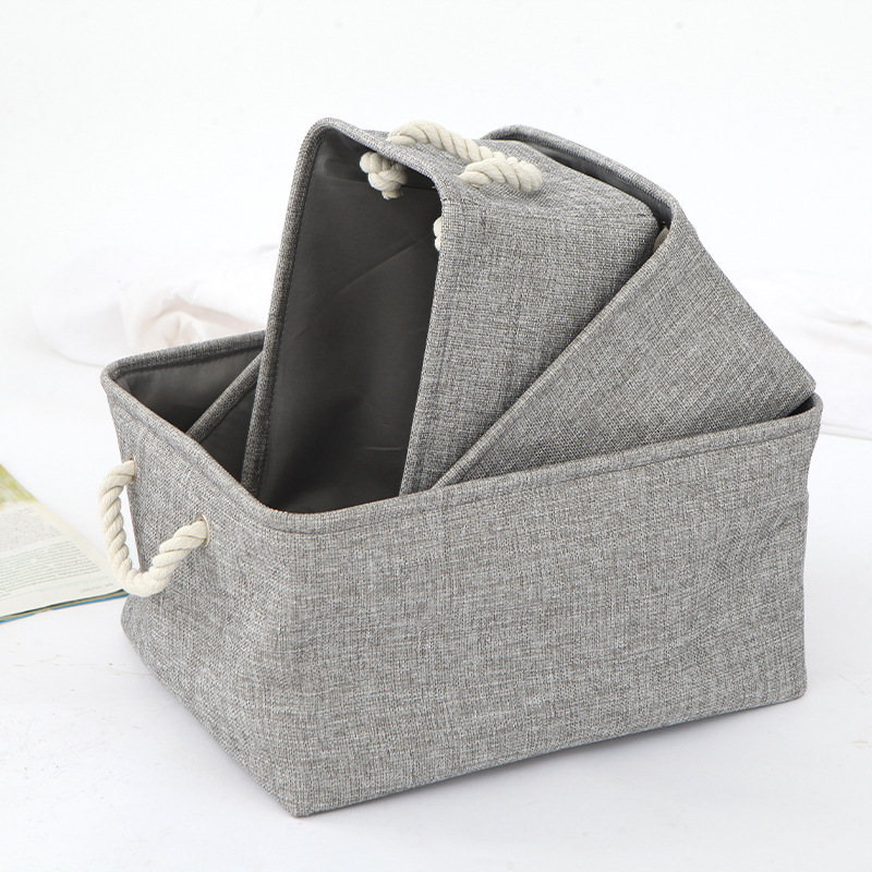 New Collapsible Rectangular Storage Bin Woven Big Organizer Clothes Toy Folding Cotton Rope Storage Basket With Leather Handles