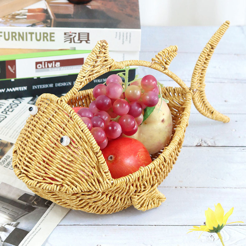 Fish shaped decorative tray Bread basket Hand-woven basket Kitchen storage snack fruit storage basket