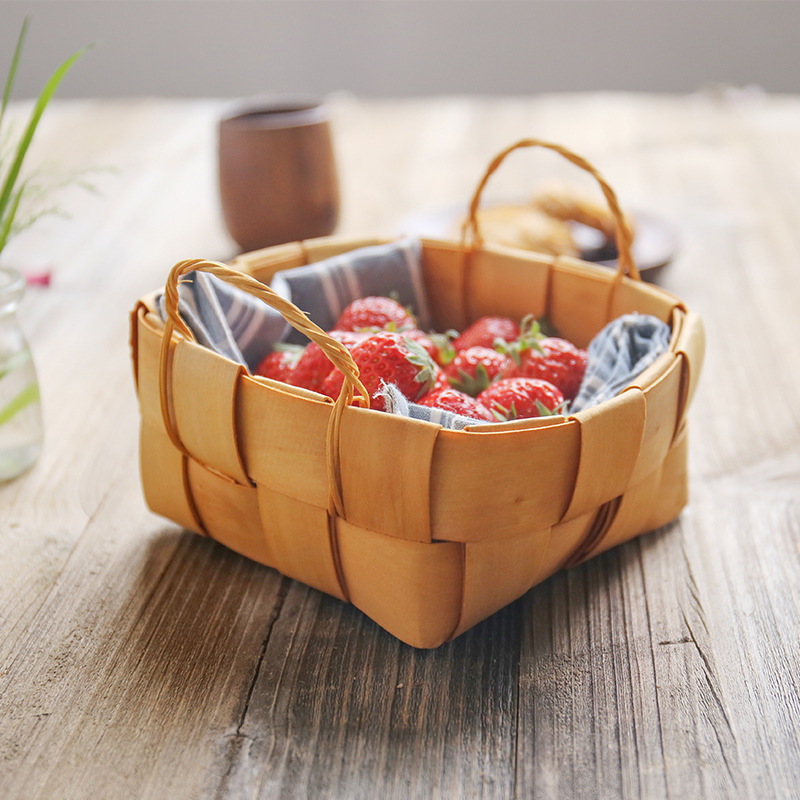 Half Bushel Basket Hand-woven Wood Chip Blue Shopping Basket Picnic Blue Storage Basket Flowers Blue Gift Blue