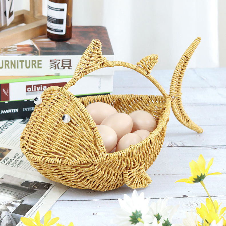 Hand Knitting Hot Selling Fish Animal Rattan Basket Fruit Snack Storage Basket