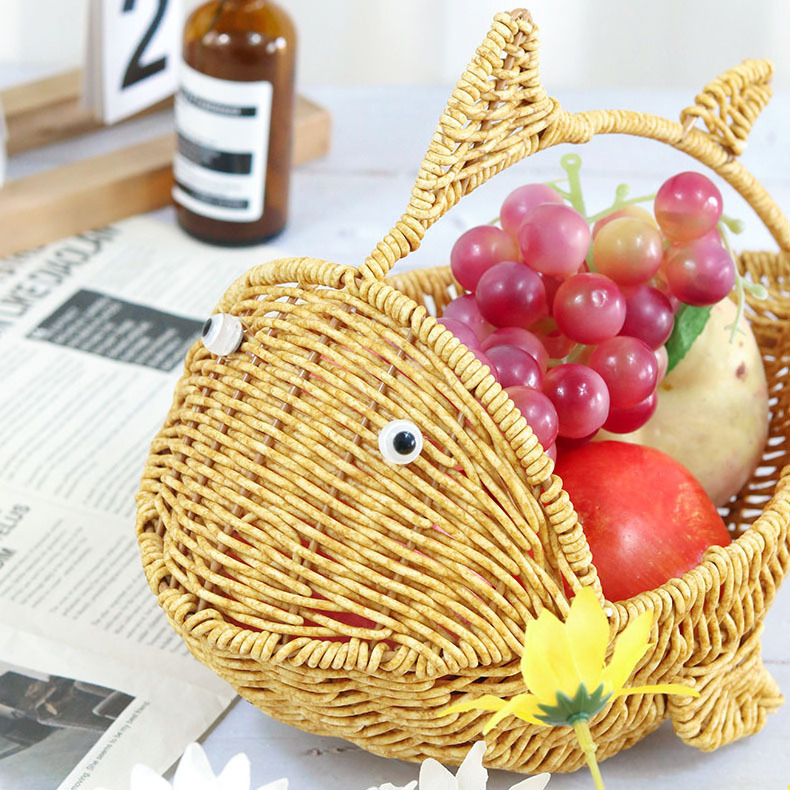 Fish animal shape wholesale decoration handmade pp rattan woven storage baskets