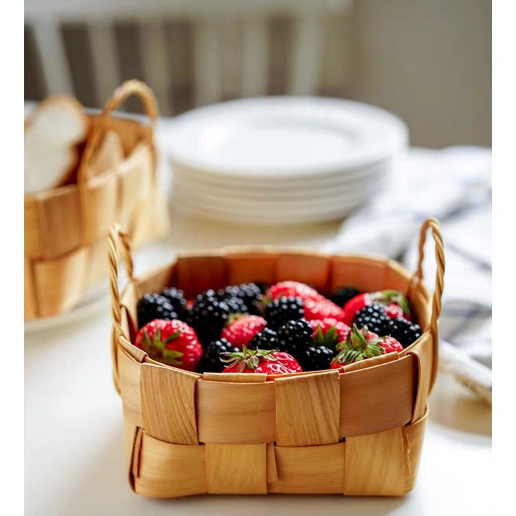 Half Bushel Basket Hand-woven Wood Chip Blue Shopping Basket Picnic Blue Storage Basket Flowers Blue Gift Blue