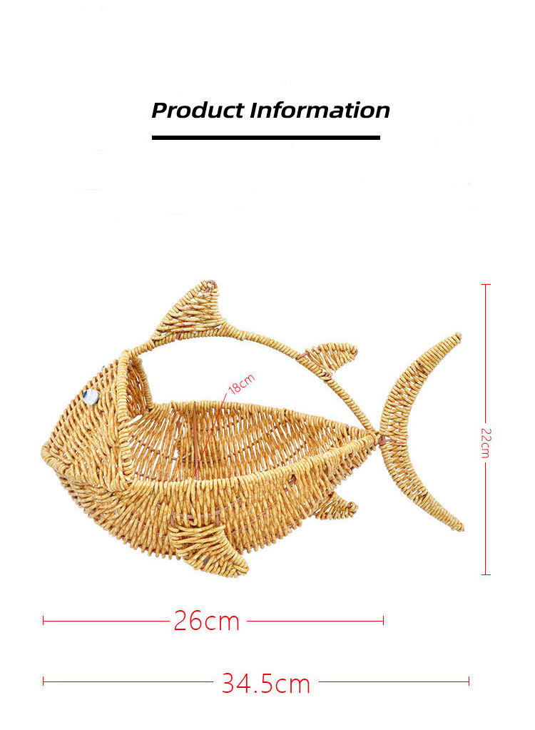 Fish shaped decorative tray Bread basket Hand-woven basket Kitchen storage snack fruit storage basket