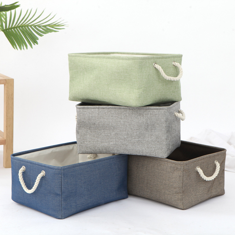 New Collapsible Rectangular Storage Bin Woven Big Organizer Clothes Toy Folding Cotton Rope Storage Basket With Leather Handles