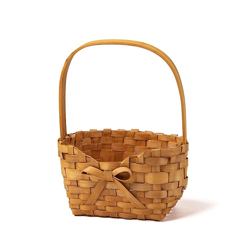 Hot Sale Wood Ribbon With Handle Lace Home Decorative Wood Chip Woven Flower Basket