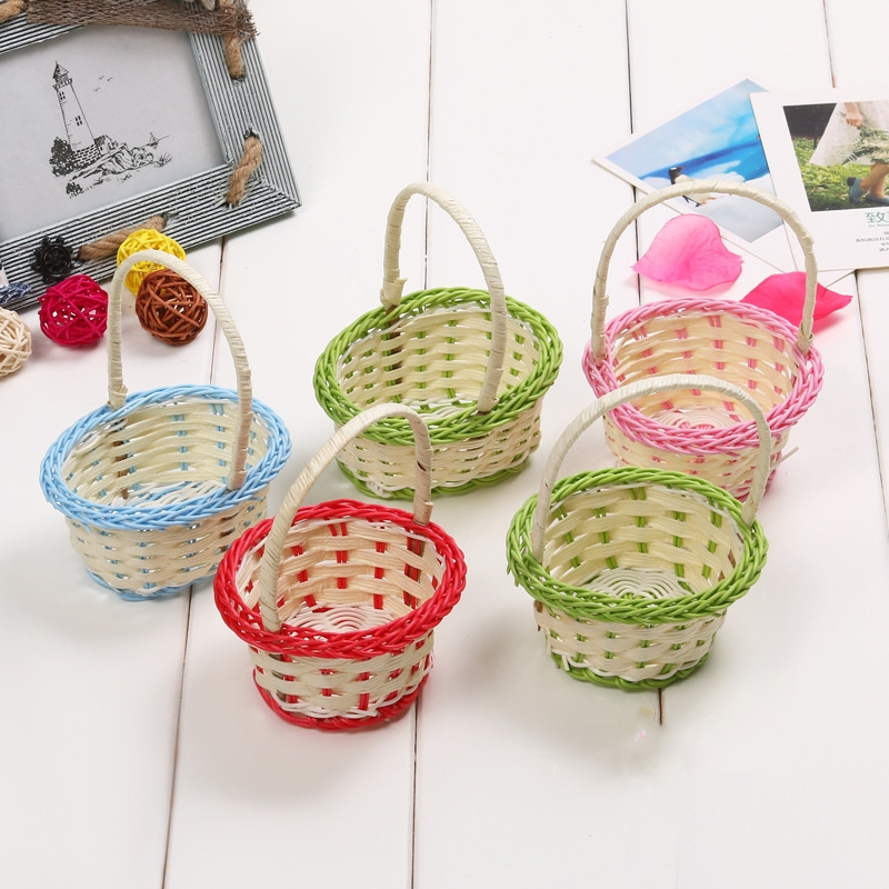 Factory Direct Small Mini Gift Blue Natural Round Wicker Basket For Flowers