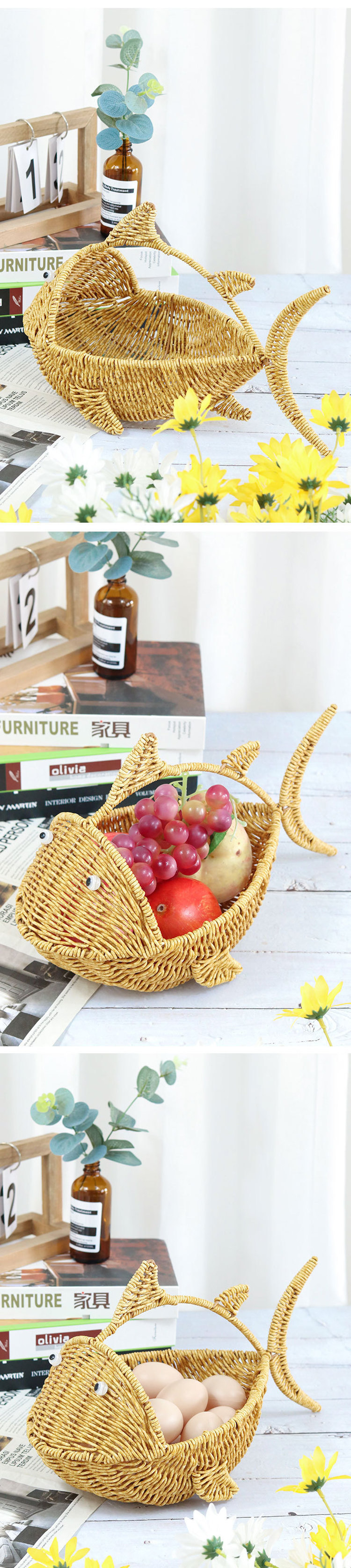 Fish shaped decorative tray Bread basket Hand-woven basket Kitchen storage snack fruit storage basket