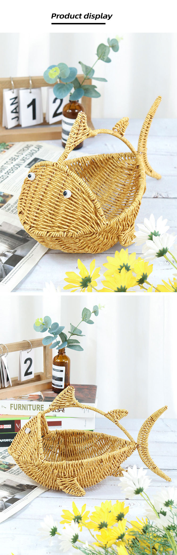 Fish shaped decorative tray Bread basket Hand-woven basket Kitchen storage snack fruit storage basket