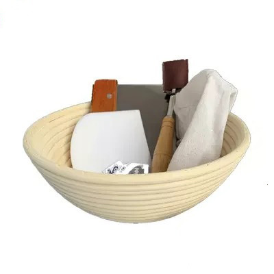 Bread Banneton Proofing Basket Set Of 2, 10 Inch Round Oval Cane Sourdough Baskets With Bread Lame+dough Scraper+wisk Tool+liner