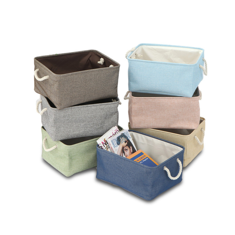 New Collapsible Rectangular Storage Bin Woven Big Organizer Clothes Toy Folding Cotton Rope Storage Basket With Leather Handles