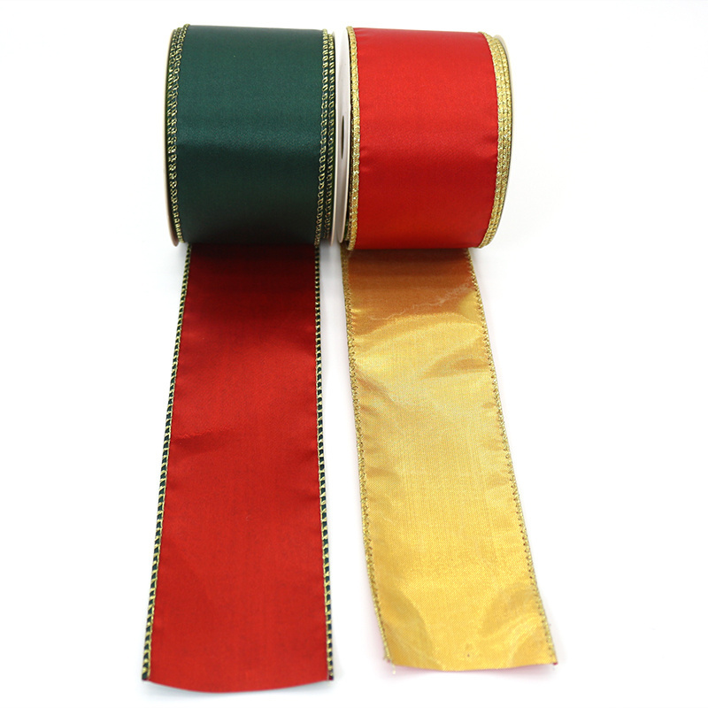 China Wholesale Custom Luxury Color Electronic Velvet Wired Edge Ribbon Plaid Red Gold Rolls Christmas Ribbon for Gift Wrapping