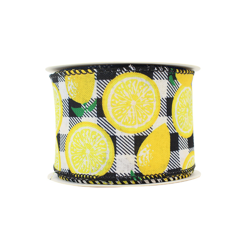 GX Ribbons OEM Custom 2.5inch Green Plaid Lemon Fruit Printing Grosgrain Polyester christmas ribbon wired edge ribbon