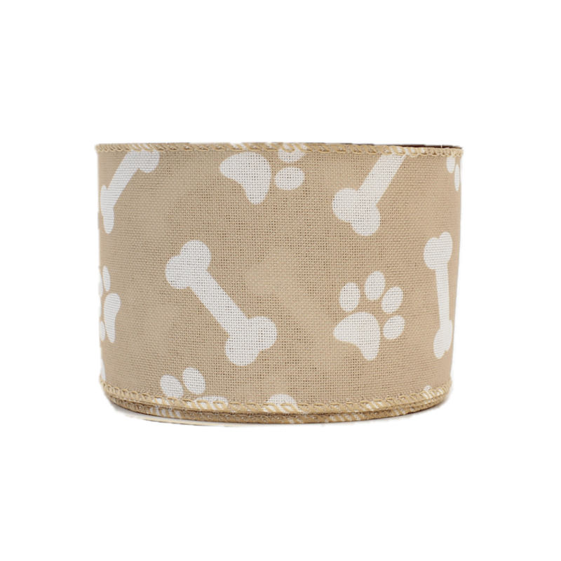 Factory Eco-friendly Custom Dog Bone and Paw Print Ribbon Edge Wired Burlap Plaid Ribbon for Wholesale Sale