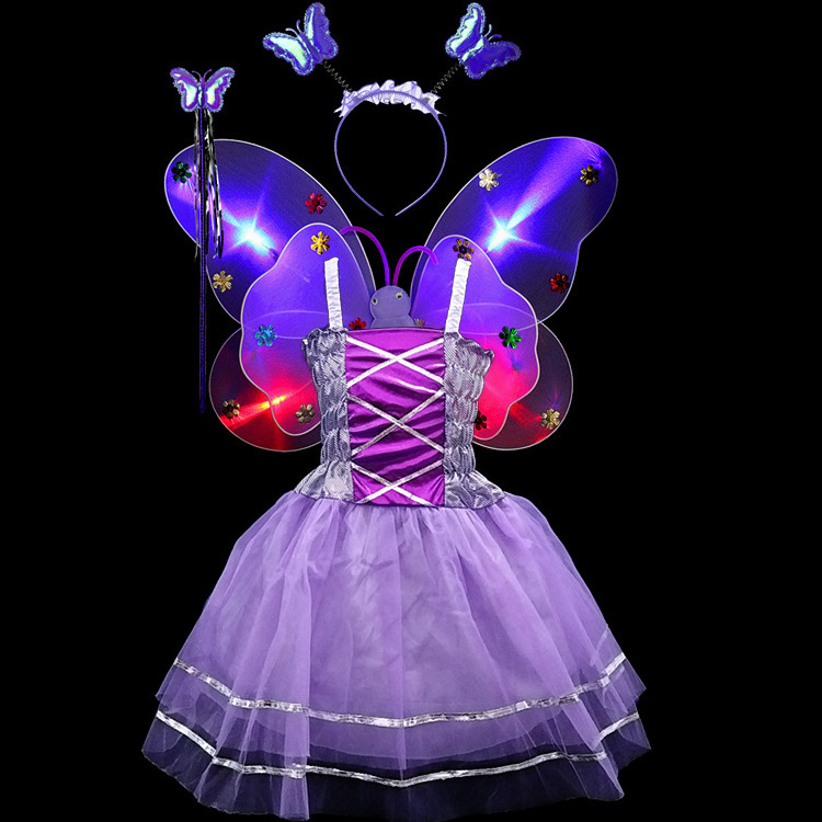 4pcs set Girls Fairy Costume Set with Butterfly Wings Tutu Wand Halo Girls Angel costume set For Party Dress Up