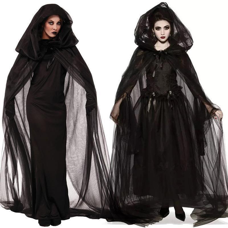 Vampire Ghost Bride Female Devil Black Dress Role Play Game Cosplay Uniform Set Halloween Adult Women Costume