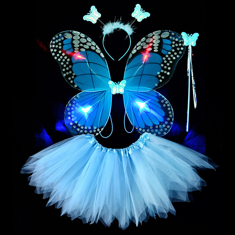 New Kids Birthday Butterfly Dress Up Girl Performance Fairy Dress Halloween Party Cosplay Tutu Skirt with Cute Light Wing