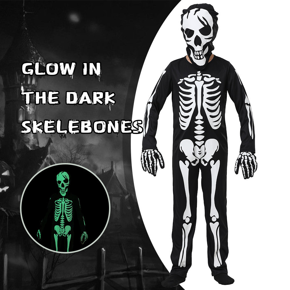 Child Halloween Zombie Skeleton Glow In The Dark Costume Cosplay Jumpsuit Kids Fancy Dress Carnival Theme Party