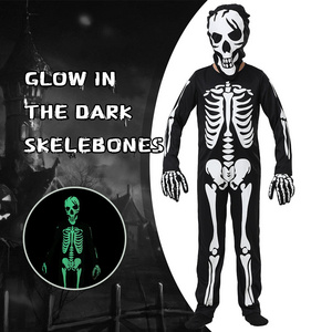 Child Halloween Zombie Skeleton Glow In The Dark Costume Cosplay Jumpsuit Kids Fancy Dress Carnival Theme Party