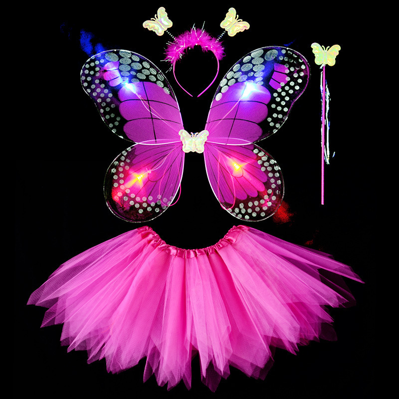 New Kids Birthday Butterfly Dress Up Girl Performance Fairy Dress Halloween Party Cosplay Tutu Skirt with Cute Light Wing