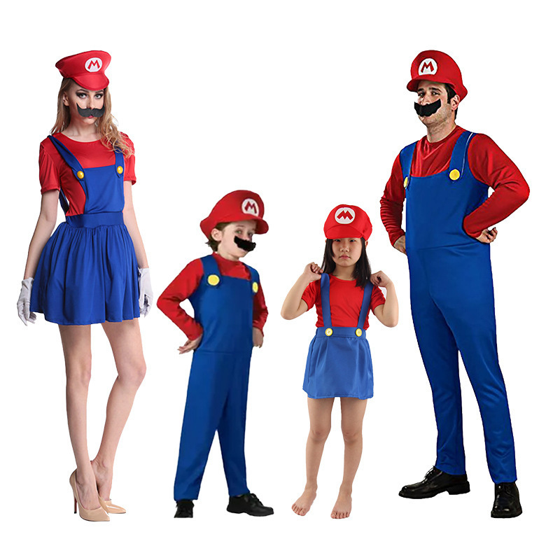 Halloween Gifts Funny Anime Group Costume Carnival Stage Performance Bros Adult And Kids Super Mario Luigi Bros Cosplay Costume