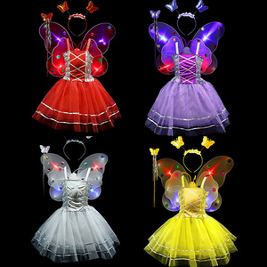 4pcs set Girls Fairy Costume Set with Butterfly Wings Tutu Wand Halo Girls Angel costume set For Party Dress Up