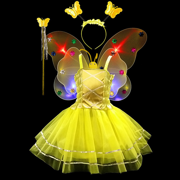 4pcs set Girls Fairy Costume Set with Butterfly Wings Tutu Wand Halo Girls Angel costume set For Party Dress Up