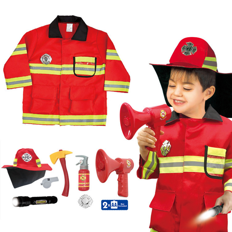 Fireman Sam Career Costume for kids Carnival Halloween Costume Girl Boys Christmas Party Dress Clothes Hat Fire extinguishers