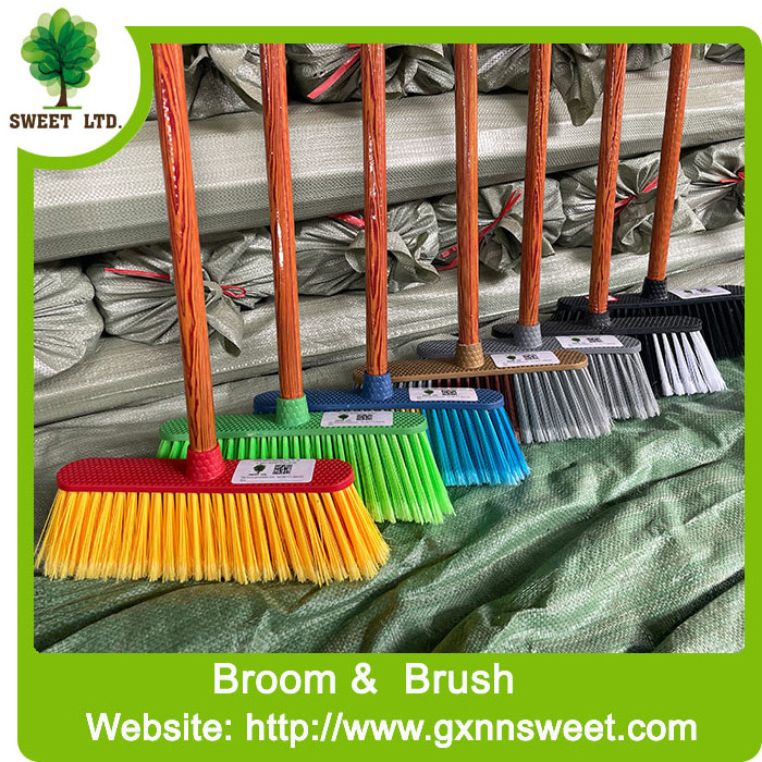 Plastic Soft Sweeping Brush Broom Set With Wooden broom stick mop and Broomcorn Dustpan Broom Brush For Outdoor